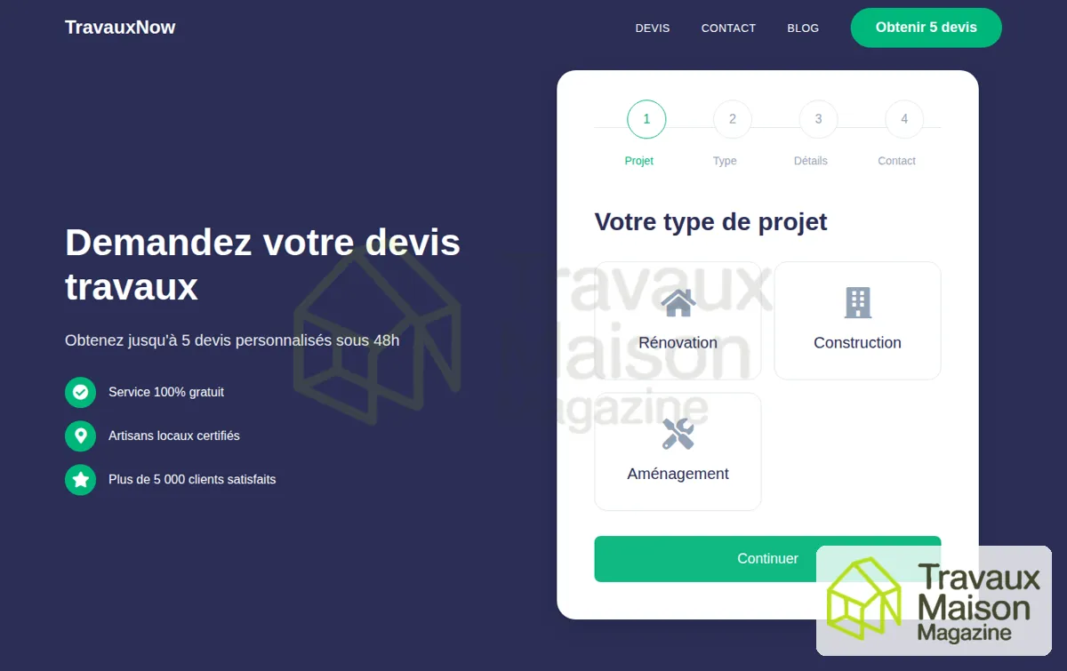 Capture : Devis | TravauxNow.fr